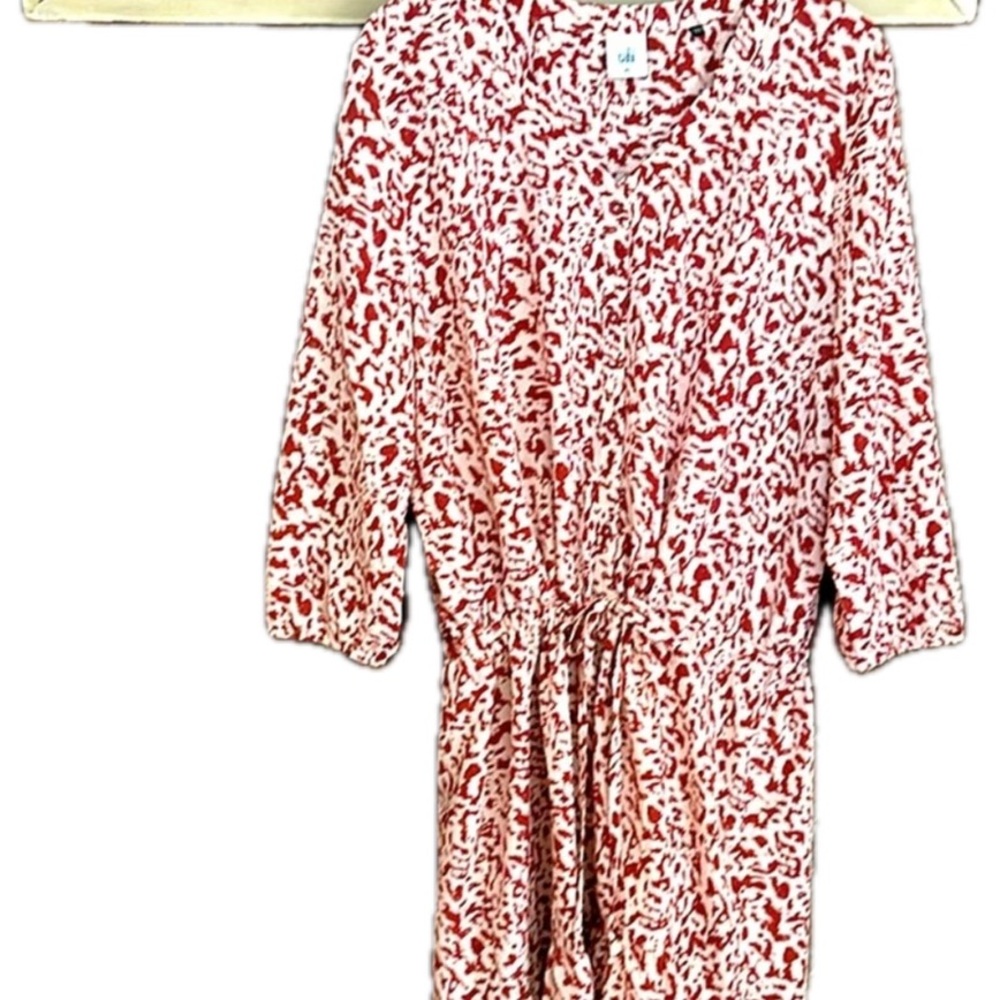 CAbi sienna and Cream Patterned dress great with brown boots!